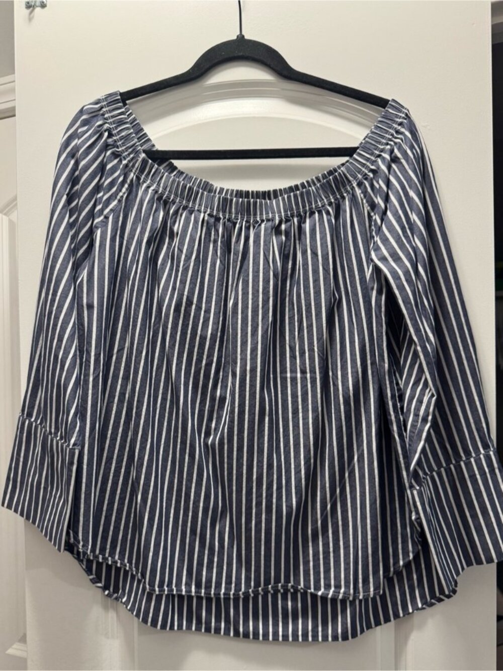 Active USA Navy and White Striped Off-Shoulder Blouse